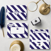 Nautical Stripes & Navy Blue Ship Save the Date Magneet (Personaliseer de collectie van deze zelfstandige maker.)