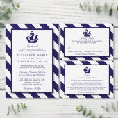 Nautical Stripes & Navy Blue Ship Wedding Suite Drieluik Uitnodiging (Personaliseer de collectie van deze zelfstandige maker.)