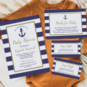Square Nautical Navy Blue Anchor Boy Baby Shower Kaart