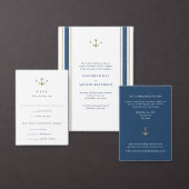 Blauwe Gouden Streep Nautische Bruiloft Online RSV RSVP Kaartje (Personaliseer de collectie van deze zelfstandige maker.)