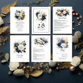 Marine, Wit en Goud Bloemen Bruiloft Menu