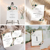 Navy & Blush Roze Bloemen Datum Nacht Ideeën Kaart