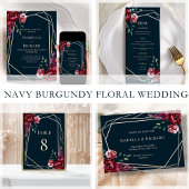 RSVP QR-code | Navy Blue | Bourgogne Floral Informatiekaartje