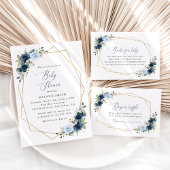 Marinebloemen, Blauwe bloemen, Groen, Baby shower All In One Uitnodiging