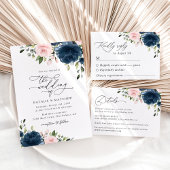 Navy Blue Flowers, Pink Flowers, Weddenprogramma Programmakaart