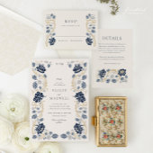 Blauw Gouden Art Nouveau Bruiloft Menu