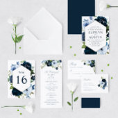 Zeemacht en lichtblauwe waterverf bruiloft all in one uitnodiging