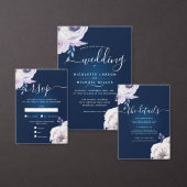 Navy en Lila Roos bruiloft receptie Informatiekaartje (Personaliseer de collectie van deze zelfstandige maker.)