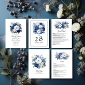 Navy en witte bloemenbruiloft bedankkaart