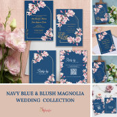 Navy Blue Magnolia Floral Wedding Thank You Briefkaart