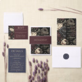 Navy Blue & Bourgogne Moody Bloemen met QR-code Kaart (Personaliseer de collectie van deze zelfstandige maker.)