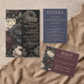 Navy Blue & Bourgogne Moody Bloemen met QR-code Kaart (Personaliseer de collectie van deze zelfstandige maker.)