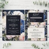 Navy Blue & Dusty Blush Roze Bloemen Huwelijk Plaatskaartje (Personaliseer de collectie van deze zelfstandige maker.)