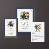 Navy Blauw en Goud Bloemen Bruiloft Programma (Personaliseer de collectie van deze zelfstandige maker.)