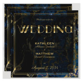 Navy Blue en (Faux) Gold Marble Wedding Save The Date