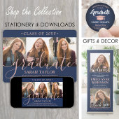 Gefeliciteerd Afstudeerder Navy Blue & Pink Save t Aankondigingskaart