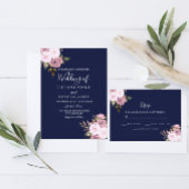 Elegante roze en roze gouden huwelijksreceptie det informatiekaartje