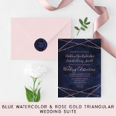 Navy Blue & Roos Gold Geometrische bruiloft dank u Rechthoekige Sticker