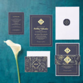 Navy blue | Gold Floral Pattern Engagement Party Kaart (Personaliseer de collectie van deze zelfstandige maker.)