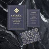 Navy blue | Goudbruiloft Uitnodigingen Wikkel (Personaliseer de collectie van deze zelfstandige maker.)