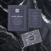 Elegant Navy Blue | Silver Engagement Party Kaart (Personaliseer de collectie van deze zelfstandige maker.)