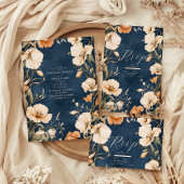 Marine Blauw Elegant Ivoor Bloemen Huwelijk Save The Date