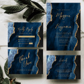 Navy Blue Agate Gold Script Wedding Servet