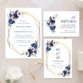Navy Blue & Blush Bloem Retouradres Etiket