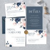 Navy Blauw en Blush Roze Bruiloft Save The Date