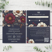 Marine Blauw en Bourgondië Bloemen Huwelijk Save The Date (Personaliseer de collectie van deze zelfstandige maker.)