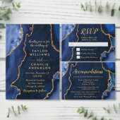 Navy Blue and Gold Agate Wedding Program Programmakaart (Personaliseer de collectie van deze zelfstandige maker.)