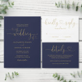 Navy en Gold Script Wedding repetitie diner Kaart (Personaliseer de collectie van deze zelfstandige maker.)