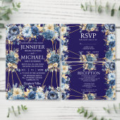 Marine Blauw en Goud Winter Huwelijksuitnodigingen Kaart (Personaliseer de collectie van deze zelfstandige maker.)