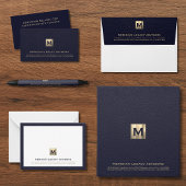 Blauw en Goud Monogram Initiaal Logo Embleem Pen