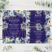 Navy Blue en Gold Menu Keuzes RSVP Response Kaart (Personaliseer de collectie van deze zelfstandige maker.)