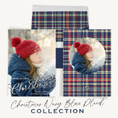 Navy Blue Merry Christmas Plaid Custom Theedoek