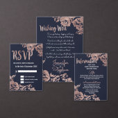 Navy Blauw en Roos Goud Bloemen Brunch en Bubbly Kaart (Personaliseer de collectie van deze zelfstandige maker.)