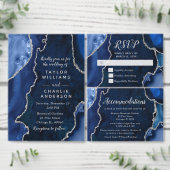 Navy Blue and Silver Agate Wedding Program Programmakaart (Personaliseer de collectie van deze zelfstandige maker.)