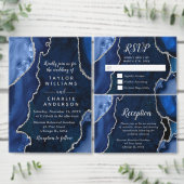 Navy Blue and Silver Agate Wedding Reception Informatiekaartje (Personaliseer de collectie van deze zelfstandige maker.)