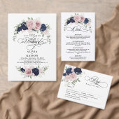 Chique Elegant Blush Navy Blauw Bruiloft Menu (Personaliseer de collectie van deze zelfstandige maker.)