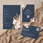 Elegante Navy Blue Floral Fall Wedding Welkom Ronde Sticker (Personaliseer de collectie van deze zelfstandige maker.)