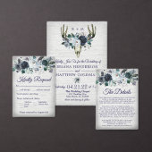 Nazeblauw Boho Tribal Flora Wedding Details Informatiekaartje (Personaliseer de collectie van deze zelfstandige maker.)