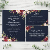 Navy Bourgondische Bloemen Confetti Brunch en Bubb Kaart (Personaliseer de collectie van deze zelfstandige maker.)