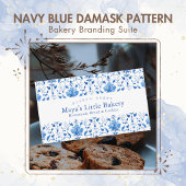 Navy Blue Damast Laat een Review QR Code Visitekaartje