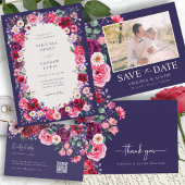 Vette bloemenbruiloft kaart