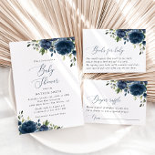 Navy Blue Flowers, Greenery, Boho, Baby shower Kaart
