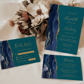 Navy Blue Gold Agaat Blauwgroen trouwprogramma Handwaaier