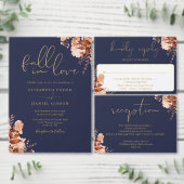 Blauw en Goud Rustieke Bloemencode met QR Code Tro Kaart (Personaliseer de collectie van deze zelfstandige maker.)
