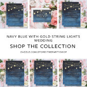 Navy Blue Gold String Lights Rehearsal Dinner Kaart