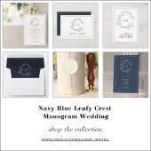 Vellum Modern Navy Blue Crest Monogram Huwelijk Vellum Uitnodigingen